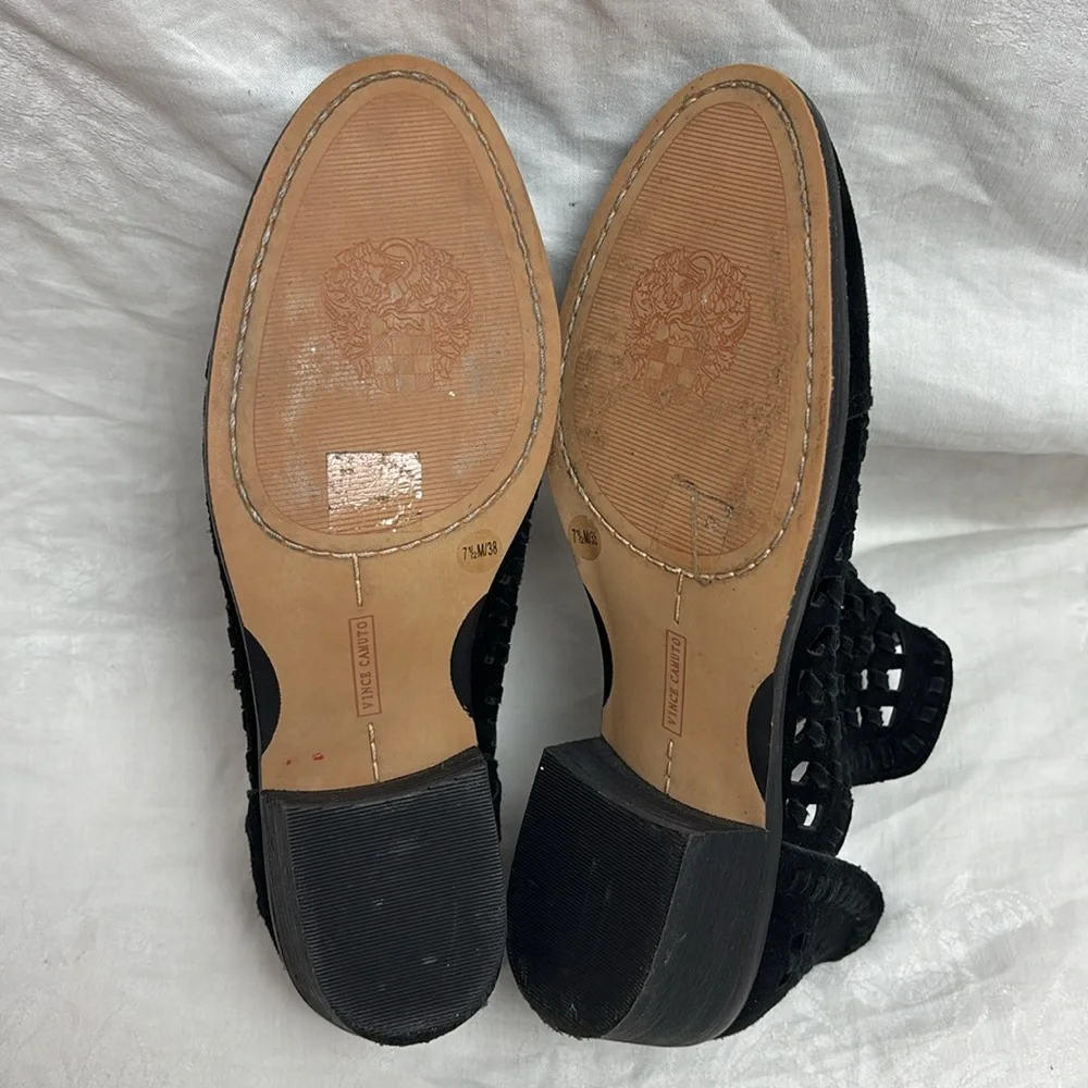 Vince Camuto Black Suede Ankle Booties with Perforated Design